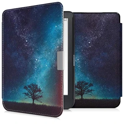 Immagine di kwmobile Custodia eReader Compatibile con Kobo Clara HD Cover eBook Reader Flip Case blu/grigio/nero Natura e spazio