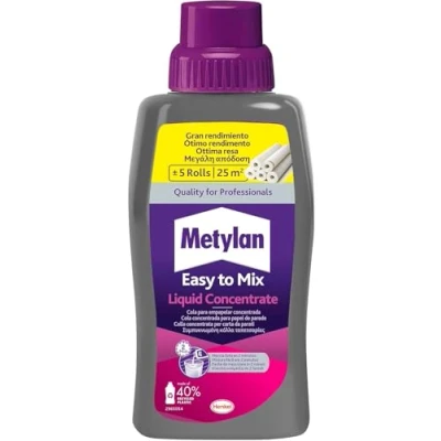 Immagine di Metylan Liquid Concentrate Adesivo, Colla Liquida per Tutti i Parati, Potente Resistente all&#039;Umidità e Facile da Miscelare, 1 Flacone 500 g