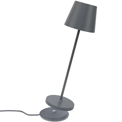 Immagine di K Bright Lampada LED Dimmerabile da tavolo in alluminio, H38cm，Ricaricabile Colore luce calda Per interni/esterni con base di ricarica a contatto (grigio scuro)