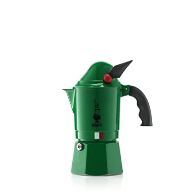 Immagine di Bialetti Caffettiera New Break Alpina, Manico Anti Scottatura, In Onore Del Corpo Degli Alpini, Non Adatta a Induzione, 3 Tazze (130 ml), Alluminio, Verde
