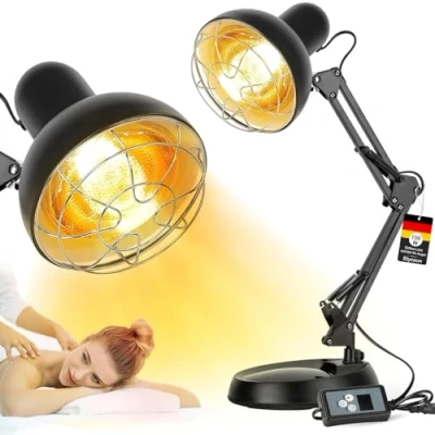 Immagine di Etyceun Lampada Infrarossi Riscaldante 150W, Riscaldamento Luce Gialla, a con 10 Livelli di Temperatura Regolabili e Timer per Uso Domestico