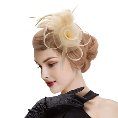 Immagine di DRESHOW Fascinatori Cappello Fiore Mesh Piume Accessori Cocktail Party Elegante in Rete, per Feste, Cocktail, Matrimoni Ragazze e Donna