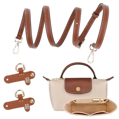 Immagine di da 2 tracolle per organizer borse, design con cinturino fibbia regolabile senza perforazioni, borse in feltro multitasche, borsetta piccola Longchamp (Marrone, 0.9CM)