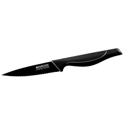 Immagine di Nirosta Coltello Cucina seghettato, Linea Wave in Acciaio Inossidabile con Rivestimento Antiaderente Nero 11cm