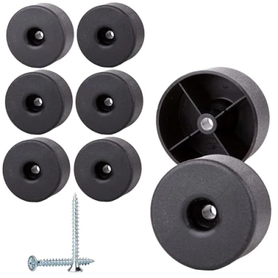 Immagine di SKIR&#039;CO 8 gambe rotonde in plastica nera per mobili, diametro 50 mm, altezza 25 piedini viti incluse