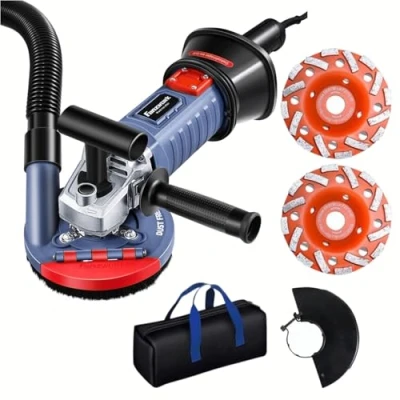 Immagine di FANZWORK Smerigliatrice per calcestruzzo, 1500 W, regolabile in velocità, con pentola diamantata di alta qualità da 125 mm, cappa aspirazione, manico a T (con 2 x mm)