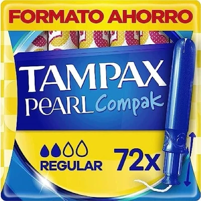 Immagine di Tampax Compak Pearl, Regolare, 72 tamponi con applicatore, flusso leggero a medio, formato Eco, triplo comfort applicatore morbido, MotionFit, velo certificato Oeko Tex