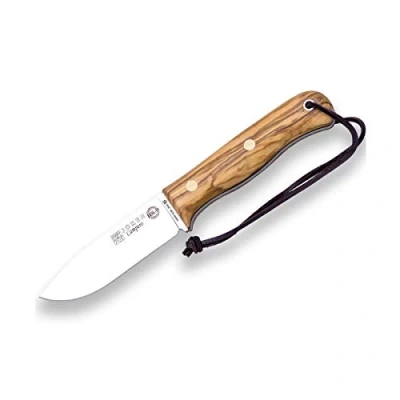 Immagine di joker Coltello Bushcraft CO112 P con Mango Legno d&#039;ulivo, Lama di 10,5 cm Sandvik in Acciaio Inox 14c28n 157 gr, Include Custodia Pelle, per attività Pesca, l&#039;Escursionismo, Il Campeggio