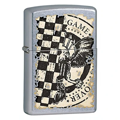 Immagine di Accendino Zippo® Game Over 22A040, Antivento Ricaricabile Zippo, Realizzato in Metallo con Caratteristico &quot;click&quot; Color Argento, Made USA, Ottima Idea Regalo