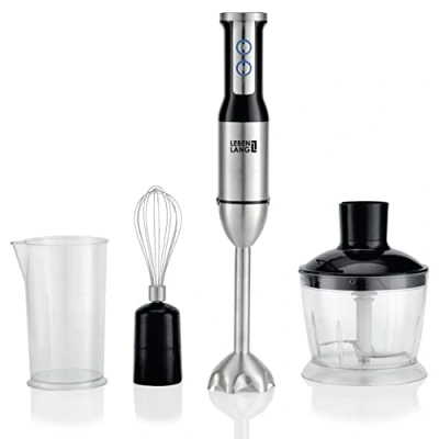 Immagine di LEBENLANG frullatore a immersione, 1000 Watt, con tritatutto, frusta e misurino, set di elettrico in acciaio inox asta miscelazione, ad immersione