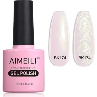 Immagine di AIMEILI Pearl Shell Smalto per Unghie, Bianco Perlato Semipermanente Unghie Glitter Shimmer Mermaid Gel Soak Off UV LED Effetto Perla e Spirale (174) 10ml