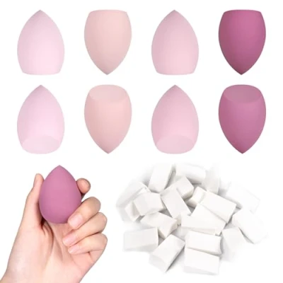 Immagine di Set di 32 spugnette trucco make up con 24 puff cipria triangolo, riutilizzabili spugna per fondotinta liquido,powder polveri fard