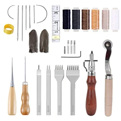 Immagine di Kit di Strumenti Artigianali in pelle Set Cuoio Filo Cucito, cucito per cucire Artigianato fai da te a mano Aghi DIY