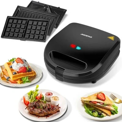 Immagine di Aigostar Rubik 750W Sandwich Maker/Grill/Waffle 3 in 1. Dimensioni Compatte con Sistema Automatico Termostatico, Piastre Antiaderenti e Rimovibili, lavabile lavastoviglie, Design esclusivo