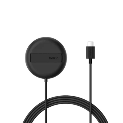 Immagine di Belkin Tappetino di ricarica wireless magnetica 15 W con supporto, caricatore Qi2 compatibile MagSafe per iPhone 16 Series, Samsung Galaxy S25 AirPods (senza alimentatore), nero