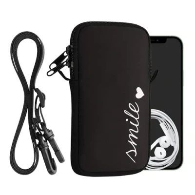 Immagine di kwmobile Custodia in Neoprene con Zip per Smartphone Portacellulare a Tracolla Porta Cellulare da Collo Universale Cover Borsa Telefono Smile
