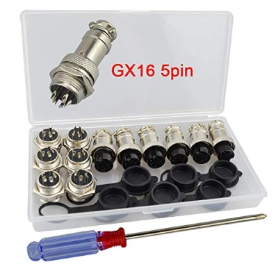Immagine di QitinDasen 6 Set GX16 5 Pin Aviazione Spina Connettore, 5A 16mm Maschio Femmina Metallo con Gomma Berretto e Cacciavite a Croce