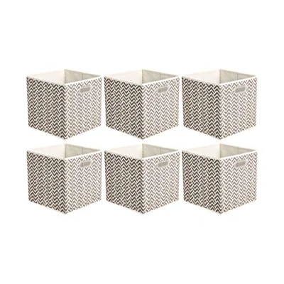Immagine di Amazon Basics Cubi portaoggetti in tessuto, pieghevoli, con occhielli ovali, 26,7 x 28 cm, Motivo A spina di pesce color talpa, confezione da 6, Zig zag Grigio Talpa