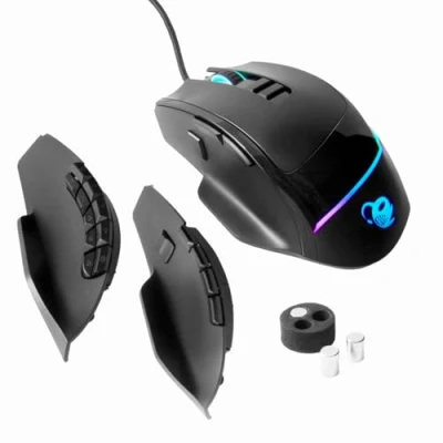 Immagine di Deep Gaming ProSwap, Mouse modulare USB con 3 pannelli laterali intercambiabili (3, 5 e 10 tasti), luce RGB, sensore ottico Pixart 3325, 500FPS, 100IPS, 1000 Hz, Switches Huano, peso regolabile