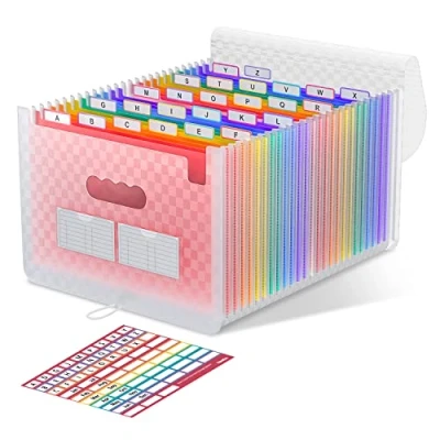 Immagine di ThinkTex 26 Tasche Raccoglitore Documenti Espandibile,A4 Cartellina Porta Documenti/Organizzatore Portadocumenti Da Scrivania,Multicolore Fisarmonica Faldoni per Ufficio Scuola Casa Viaggio (rosa)