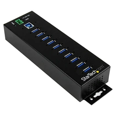 Immagine di StarTech.com Hub USB 3.0 industriale a 10 porte Adattatore di alimentazione esterno Protezione ESD e sovratensioni 350W (HB30A10AME)