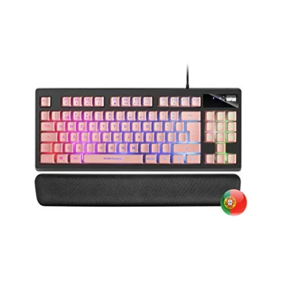 Immagine di Mars Gaming MKAXPPT Tastiera Compatta TKL H Mech, Illuminazione RGB 9 Effetti, Poggiapolsi in Gel, Rosa, Lingua Portoghese