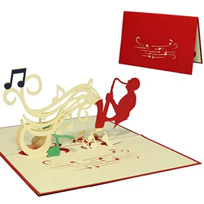 Immagine di LINPOPUP®, LIN17327, LINPop Up, biglietto 3D, musica, di compleanno, auguri, sassofono, N220