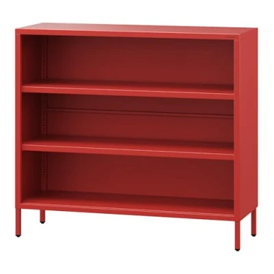 Immagine di Jan Nowak Libreria da Parete Bassa in Metallo LUCA Piccola Terra con 2 Ripiani Regolabili Altezza Ufficio, Scaffale Scintillante 100 x 90 35 cm Rosso