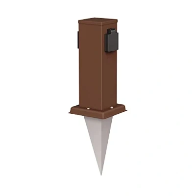 Immagine di ledscom.de Presa da giardino a colonna Polly con picchetto terra per esterni, IP44, 2 gang, marrone, quadrata, 27cm