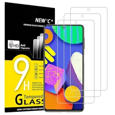 Immagine di NEW&#039;C 3 Pezzi, Vetro Temperato per Samsung Galaxy F62, Pellicola Prottetiva, Senza Bolle, Durezza 9H, 0,33mm Ultra Trasparente, Resistente.