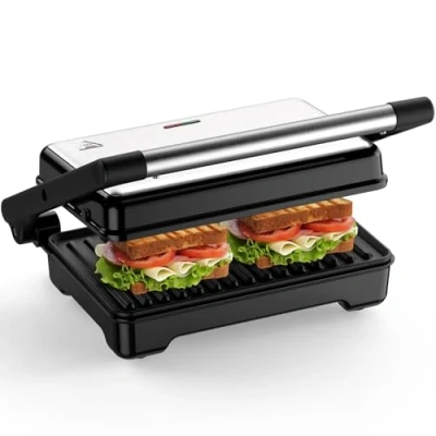 Immagine di YASHE Tostapane a Piastra, Griglia Panini 1500W, Piastre XXL Antiaderenti, Temperatura Automatica, Spie Luminose, Per 2 Fette