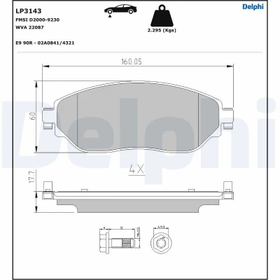 Immagine di DELPHI LP3143 Kit pastiglie freno Non predisposto per contatto segnalazione usura con lamierino anticigolío accessori OPEL: Vivaro B Combi