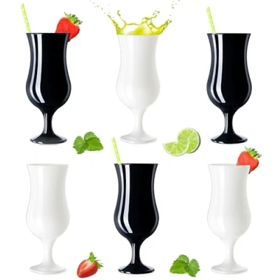 Immagine di PLATINUX Bicchieri da cocktail neri e bianchi, 400 ml (max. 470 ml), in vetro, set 6 pezzi, per long drink, feste, milkshake