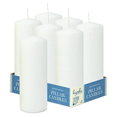 Immagine di Hyoola Candele Bianche Cilindriche Decorative a Colonna 7,5 x 20 cm Lunga Durata Senza Profumo Set da 6 Cilindro Made in EU