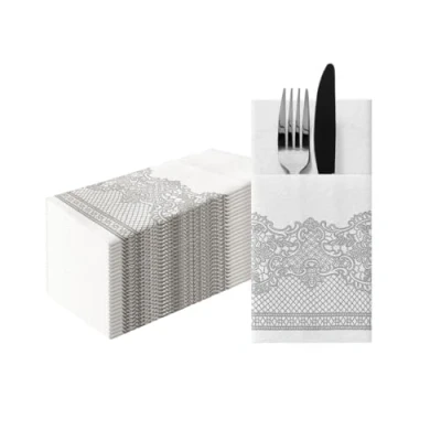 Immagine di PAW Tovaglioli di Carta Colorati Airlaid (1/8 pocket) I Stoffa Classico, Argento Ideali per Pasqua, Natale, Feste, Matrimoni, Battesimi Royal Lace (silver)