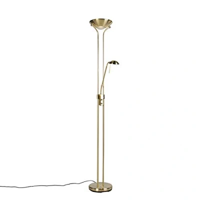 Immagine di Qazqa diva LED Dimmerabile Lampada da terra con braccioo de lettura dimmer incluso Moderno 2 luce Ø 254 mm Oro/Ottone Soggiorno I Camera letto Sala Pranzo Cucina