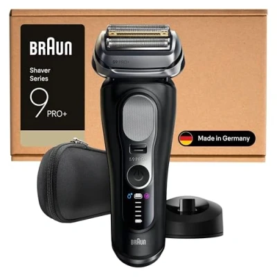 Immagine di Braun Serie 9 PRO + Rasoio Elettrico Barba, Wet&amp;Dry, 5+1 Lame Di Precisione Ultra Sottili, Regolabarba Uomo, 60 Min Utilizzo, Base Ricarica, Braun, 9610SI, Nero