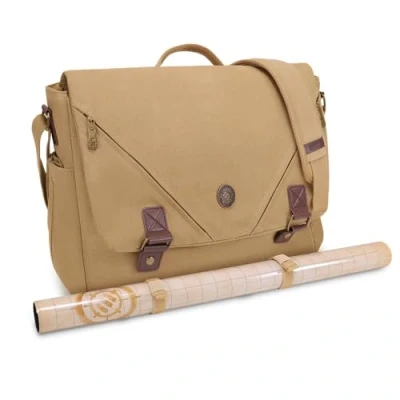 Immagine di ENHANCE Venture DnD Bag Canvas RPG Player&#039;s Essentials Dungeons and Dragons Borsa a tracolla in tela con accenti pelle vegana, 2 4 libri, dadi e accessori, slot per laptop da 43,18 cm (kaki)