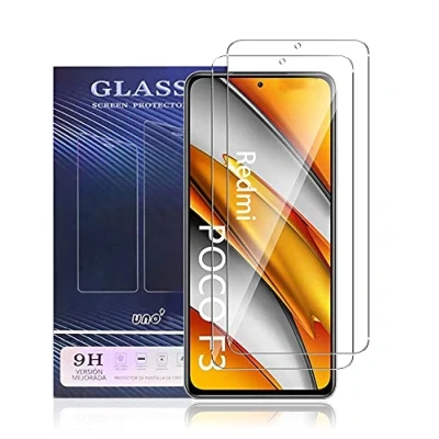 Immagine di UNO&#039; Pellicola proteggi schermo in vetro temperato, 2 pezzi, compatibile con Xiaomi Poco F3, Mi 11i, ultra resistente, senza bolle, 9H, antigraffio.