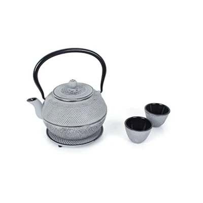 Immagine di ECHTWERK Servizio da tè in ghisa, teiera 1,1 l, con colino rimovibile, sottobicchiere e 2 tazze tè, set vintage per preparare sfuso, crema
