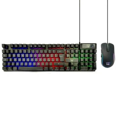 Immagine di Ewent Set Tastiera e Mouse da Gioco, retroilluminati a LED, sensibilità Regolabile Fino 3.600 DPI, Layout QWERTY Italiana 105 tasti, 19 Keys Anti ghosting 12 Tasti multimediali, nero