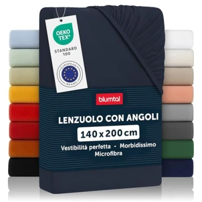 Immagine di Blumtal lenzuolo con angoli una piazza e mezza 140x200 cm sotto in microfibre certificato Oekotex lenzuola colore blu scuro