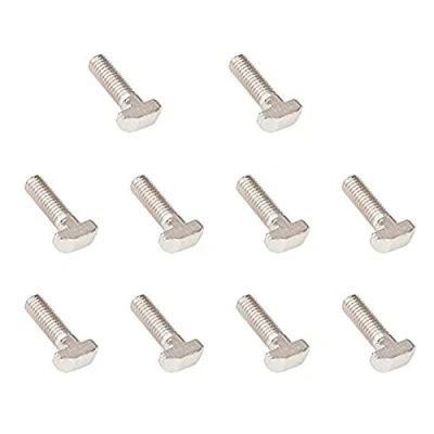 Immagine di INCREWAY 10 bulloni a T M8, M8 x 25 mm, in acciaio al carbonio nichelato con scanalatura T, per profilo alluminio standard europeo serie 40