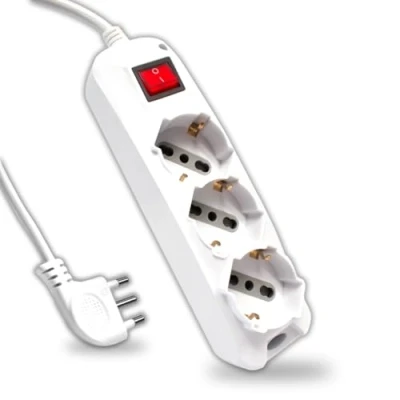 Immagine di Multipresa con Cavo 1,5mt 3 Prese 10/16A Bipasso + Shuko Interruttore Luminoso e Spina 16A, Bianca