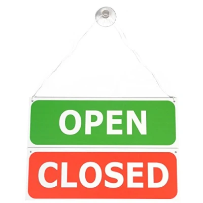 Immagine di Targa per porta con doppia faccia, scritte in inglese “Open e “Closed