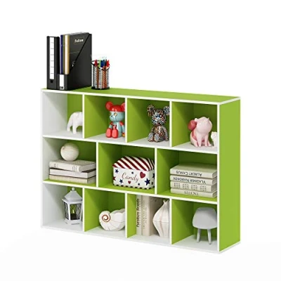 Immagine di Furinno Luder Libreria reversibile a 11 cubi con scaffale aperto, Bianco/Verde