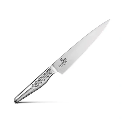 Immagine di KAI Seki Magoroku Shoso coltello multiuso 15,0 cm lunghezza lama acciaio inossidabile 5CR15MoV 56 (±1) HRC affilatura convessa manico in 18 8 con motivo a rombi