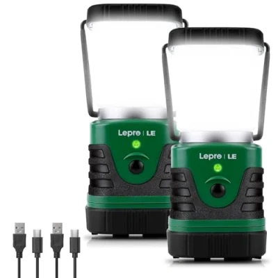 Immagine di LE Lampada LED da Campeggio Ricaricabile USB, Lanterna Portatile Impermeabile, 4 Modalità Dimmerabili, Luce Esterna per Campeggio, Escursionismo, Pesca, Emergenza (Pacco 2)
