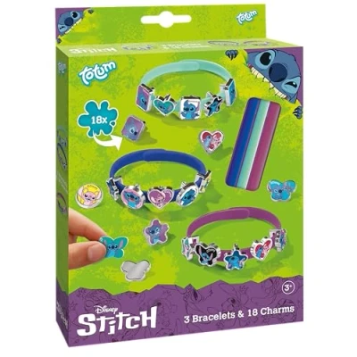 Immagine di TM ESSENTIALS Stitch Set di 18 ciondoli per bambini Braccialetti con charm in giallo, blu e rosso creare il proprio fai da te Divertimento unico simpatici motivi a punta, 14 cm, Gomma,