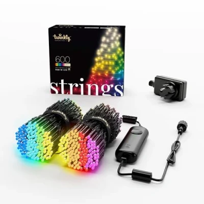 Immagine di Twinkly Strings 600 LED RGB+Bianco, Striscia di Luci per Esterno e Interno, Smart Multicolore, Compatibile con HomeKit, Alexa Google Home, Gaming, IP44, Controllo App, Filo Nero, 48m